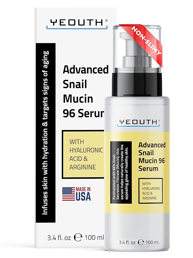 YEOUTH Snail Mucin Serum for Face, Hydrating Advanced Snail 96 Mucin Power Essence, Face Serum with Hyaluronic Acid, Lightweight, Fast-Absorbing & Non-Sticky 3.4 oz
