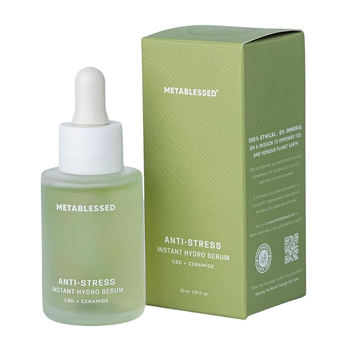Anti-Stress Instant Hydro Facial Serum | Ceramide + Hyaluronic Acid | Soothes Inflammation, Deeply Hydrates & Strengthens Skin Barrier. Fragrance-Free, Clean Beauty 1.01 fl. Oz