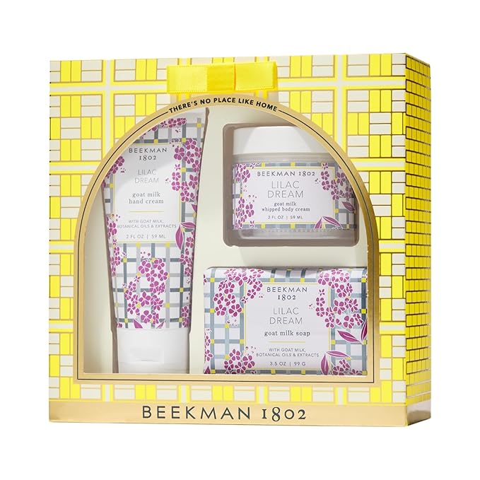 Beekman 1802 Wake up and Smell the Lilacs Bodycare Gift Set - Set of 3 - Scented - Cleanses, Moisturizes & Hydrates - With Lactic Acid & Shea Butter - Good for Sensitive Skin - Cruelty Free