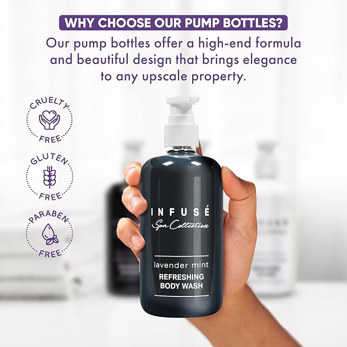 1-Shoppe Infuse Lavender Mint Spa Collection Amenities Set | 10.14 oz Pumps | Shampoo, Conditioner, Hand/Body Wash, Lotion