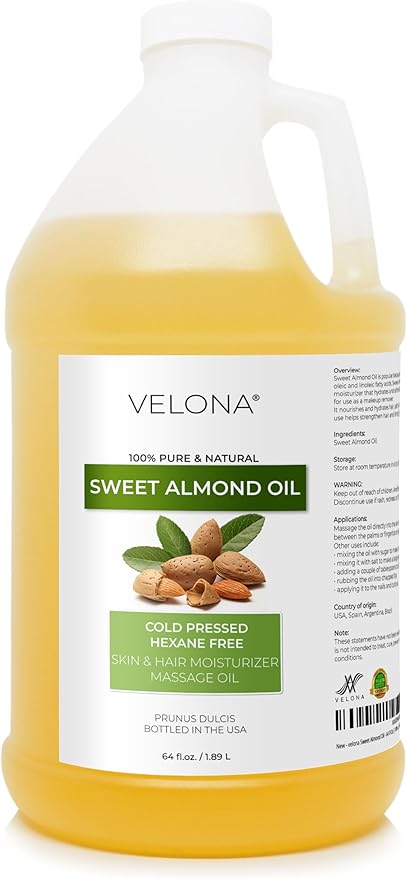 velona Sweet Almond Oil - 64 Fl Oz | 100% Pure and Natural Carrier Oil |Cold Pressed | Skin, Hair, Body & Face Moisturizing | Use Today - Enjoy Results…