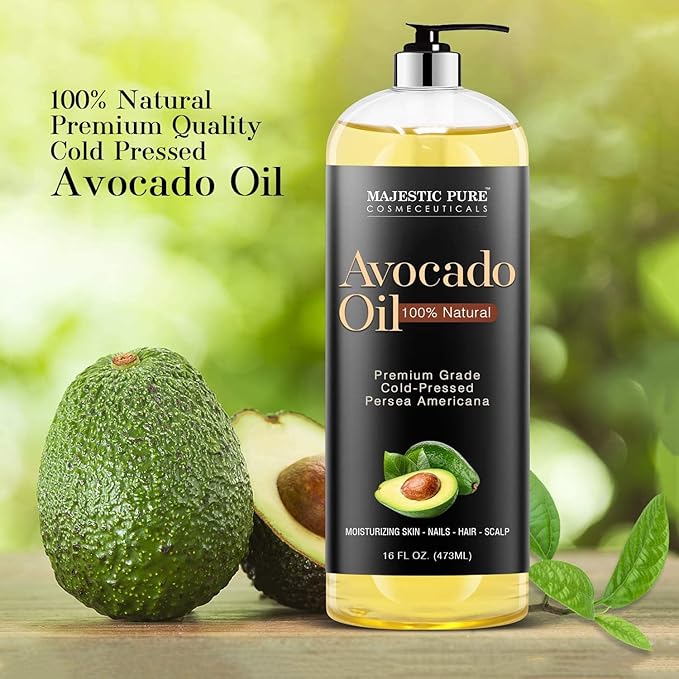 MAJESTIC PURE Avocado Oil - 100% Pure and Natural, Cold-Pressed, for Skin Care, Massage, Hair Care, and Carrier Oil to Dilute Essential Oils, 16 fl oz
