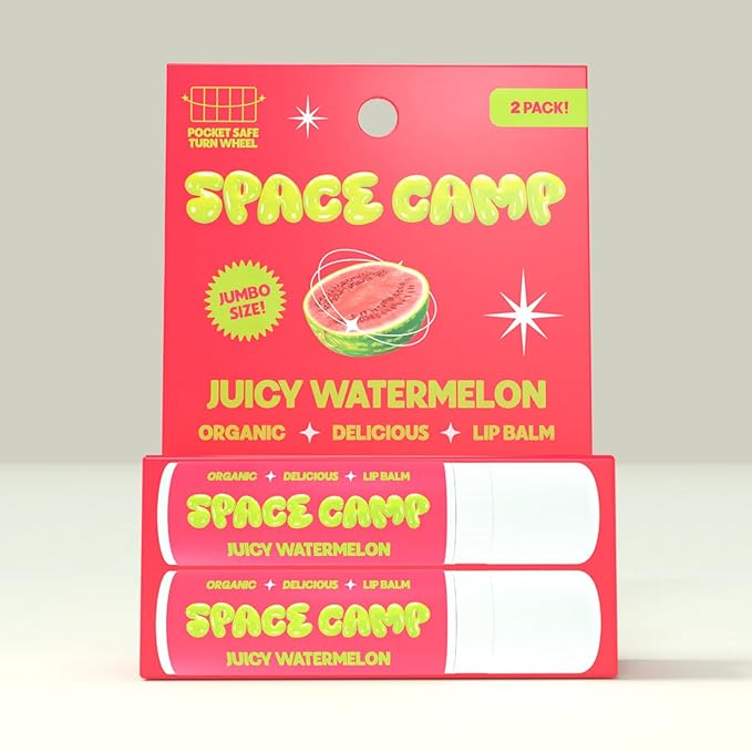 Space Camp Wellness Jumbo Lip Balm - Juicy Watermelon Organic Flavored Balm (2 Pack)