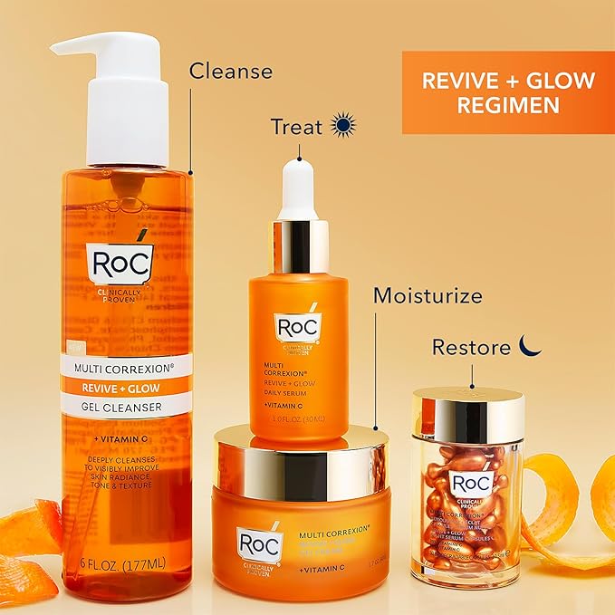 RoC Multi Correxion Revive + Glow 10% Active Vitamin C Serum for Face, Daily Anti-Aging Wrinkle and Skin Tone Skin Care Treatment, Brightening Serum, 1 Fluid Ounce