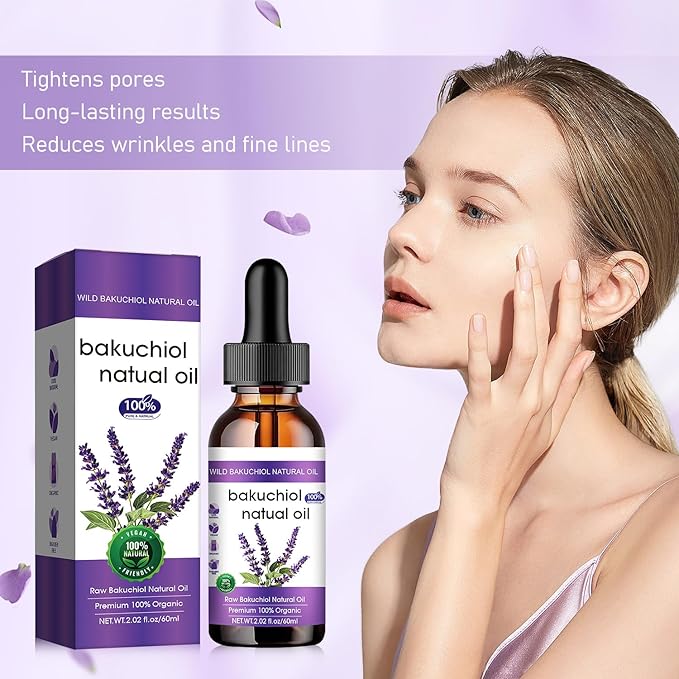 Bakuchiol Oil Organic, Natural Bakuchiol Serum for Face, Vegan Retinol Alternative with Squalane, Sensitive Skin Safe Soothes Irritated Skin, Reduces Fine Lines, Wrinkles(2Pcs- 2 Fl.oz)