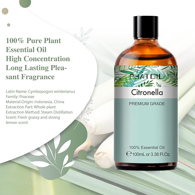 100ML Citronella Essential Oil, for Aromatherapy Diffusers, Humidifiers, Great for DIY Candle and Soap Making, Gift for Friend