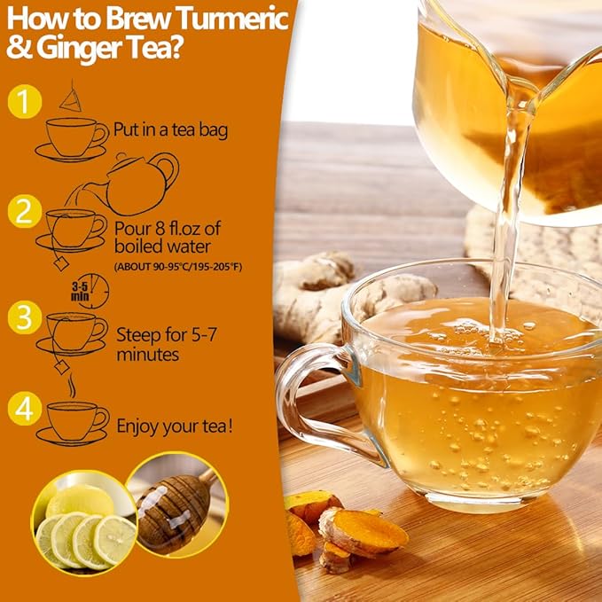 120 Premium Turmeric, Ginger, Cinnamon Blend Tea Bags, 100% Natural & No Additives & Caffeine Free.