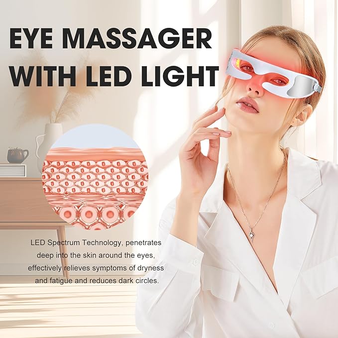 LED Red Light Therapy Eye Device, 3 Modes Red Light Eye Mask with Multi-Frequency Vibration + Red Light Therapy Massager Stick for Body and Face