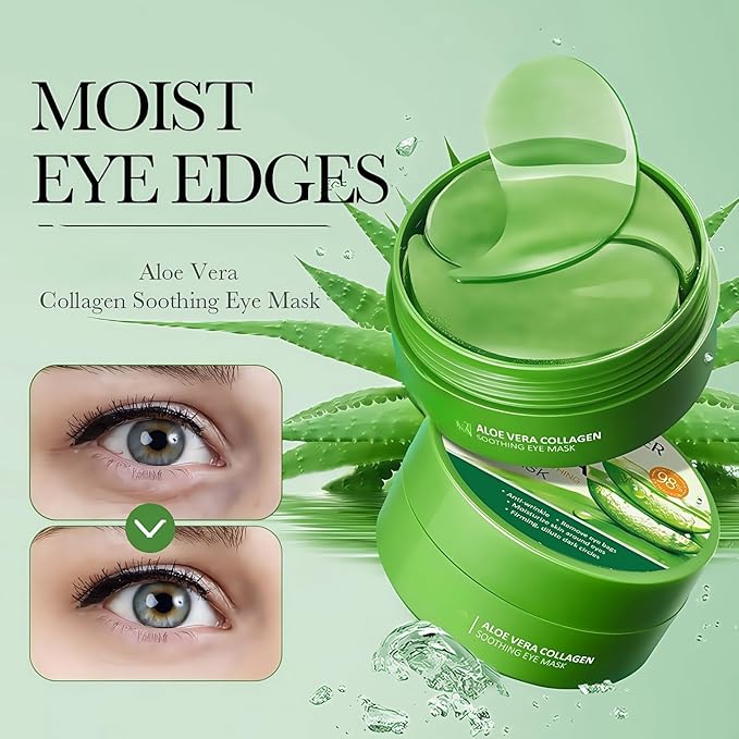 60 Pcs Aloe Vera Under Eye Patches For Dark Circles, Soothing Treatment for Puffy Eyes & Fine Lines, Natural Gel Eye Masks to Hydrate, Firm & Refresh Delicate Skin