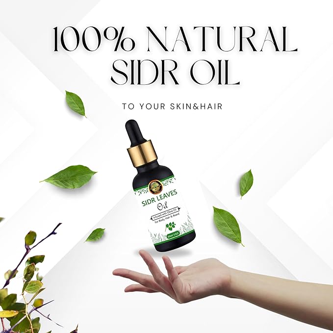 Sidr Leaves Oil -100% Natural Sidr Jujube Leaves, Infused w/Olive Oil- Promotes Healing For Body, Hair & Beard/For Ruqaiya/Skin Care, Dry Scalp, Frizzy, Strengthening- Non-GMO - 30ml