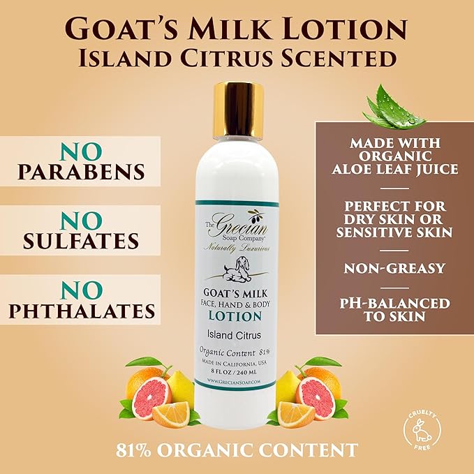 Deluxe Bathtub Gift Set, 6pcs Goat Milk & Olive Oil Skin Care Set, Birthday Gifts for Women, Bridal Shower Gifts, Gifts for Mom, Island Citrus Scent, Handmade in the USA