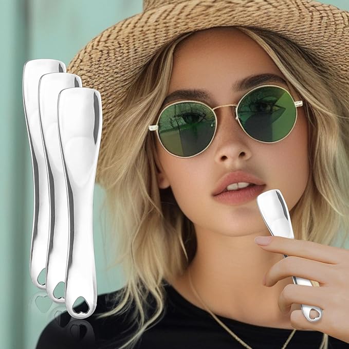 3 PCS Facial Spatula Massage Eye Roller Dark Circles Skincare Tool Face Cream Lotion Makeup Stainless Steel Applicator Wand Neck Lines Beauty Instrument Stick Spoon Device(Silver)