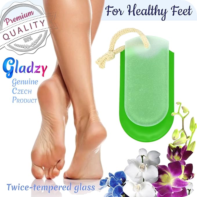 Genuine Czech Glass Foot File by GLADZY - Gentle Callus Remover Foot Rasp, Pedicure & Spa Rough Skin Scrubber, Two-Sided Etched Different Grit Surface, Professional Toenail & Heels Care, Made in EU