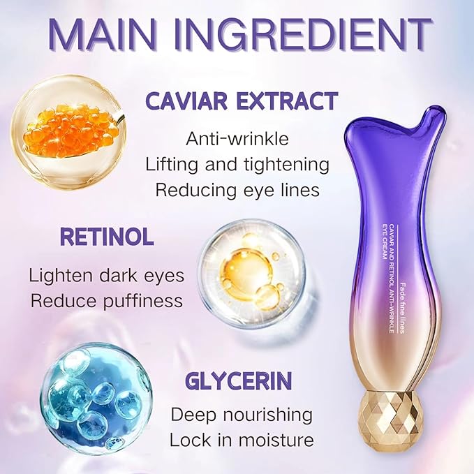 Eye Cream for Dark Circles and Puffiness - Retinol Eye Cream Anti Aging -Ey e Bags Treatment for Women - Caviar Eye Se rum for Wrinkles - Moisturizing under Eye Cream -Ey e Serum with 360°Massage Ball