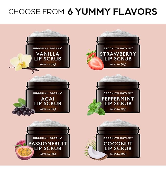 Brooklyn Botany Lip Scrub Exfoliator 1 oz – Lip Moisturizer for Dry Lips and Chapped Lips – Gentle Lip Exfoliator for Smooth and Brighter Lips – Peppermint Flavor