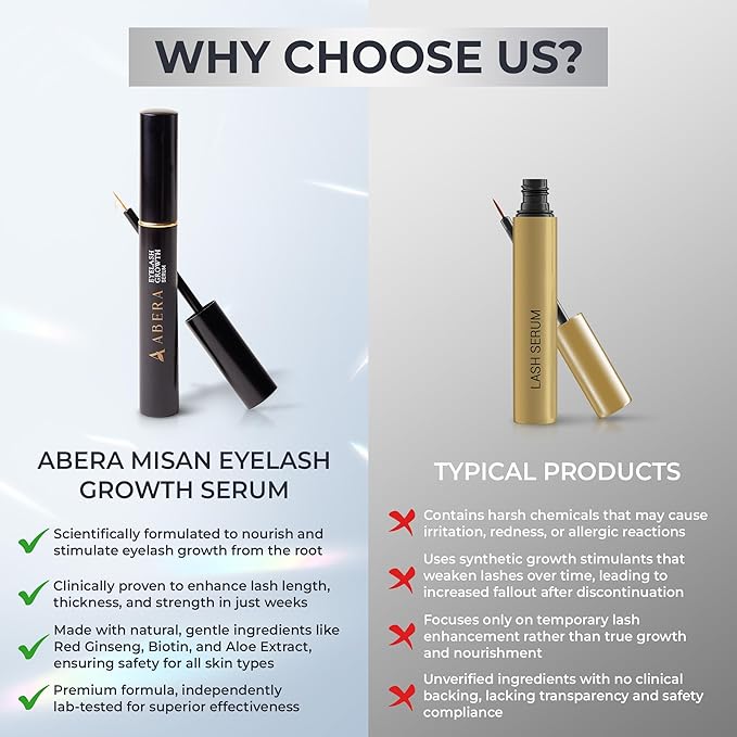 Abera Misan Eyelash Growth Serum (Upgrade Version) - Natural Lash Booster and Lash Enhancer, Regenerating and Nourishing Lashes Longer and Thicker (B. Set of 2)