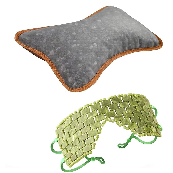 Jade Eye Mask &Crystal Energy Pillow Infused-Healing Crystal Pillows for Sleeping Nurtures Body,Mind,and Spirit,Comfortable &Breathable,Pillows for Side,Back Sleepers Massag