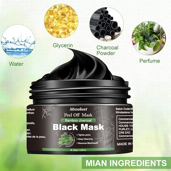 Peel Off Face Mask, Charcoal Peel Off Black Mask, Deep Cleansing Facial Mask, Facial Purifying and Clean Blackhead, for All Skin Types