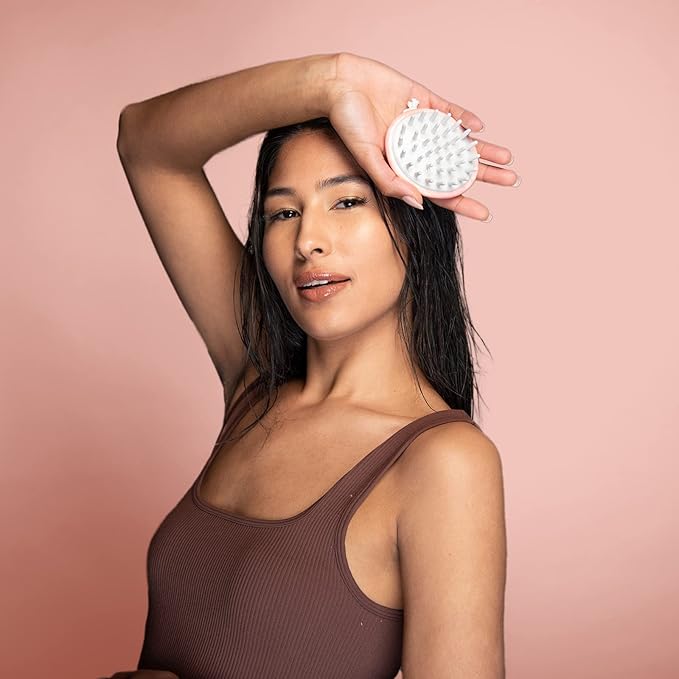 Shampoo Massager Brush, Scalp Massager and Exfoliator Features Soft Bristles to Aid in Dandruff Relief, Increase Circulation, Stimulate Hair Growth for Healthy Looking Hair (Pink Marble)