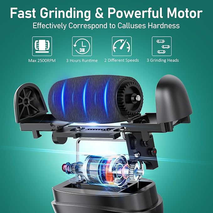 Electric Callus Remover for Feet - with 9pcs Larger Grinding Head, Portable Pedicure Kit Foot File Callus Remover, Rechargeable Waterproof Foot File for Foot Care Deadskin Remover LCD Display-Black