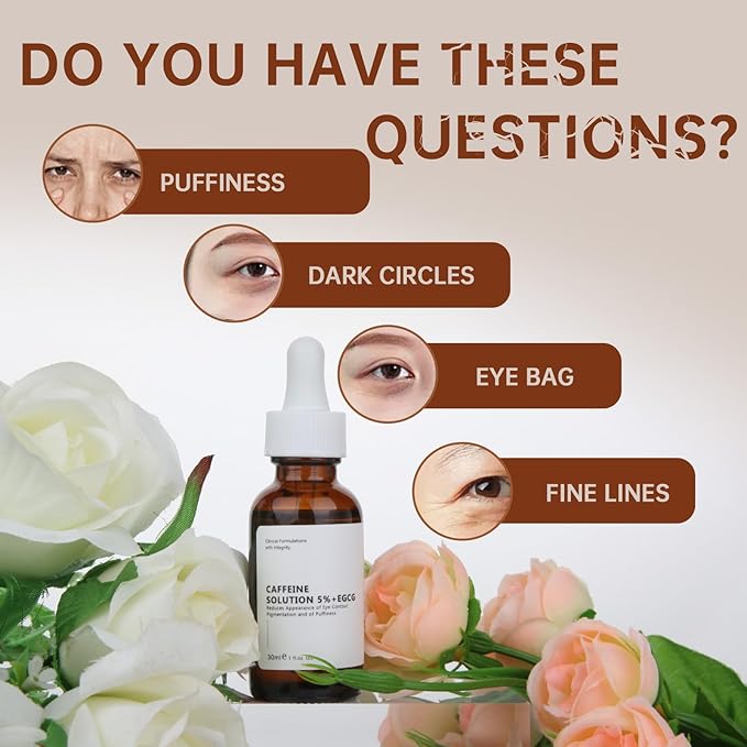 Caffeine Solution 5% + EGCG For Dark Circles & Puffiness, 30ML Anti Aging Under Eye Serum For Eye Bags, Fine Lines, Moisturizing Caffeine Solution.