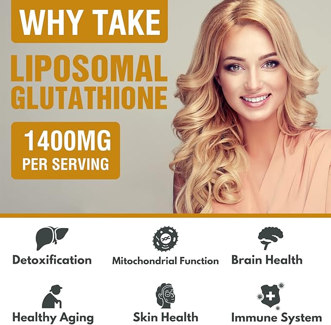 1400 mg Liposomal Glutathione, Superior Absorption Complex Reduced Glutathione Supplement with Vitamin C, Hyaluronic Acid, Master Antioxidant for Liver Detox, Brain, Skin