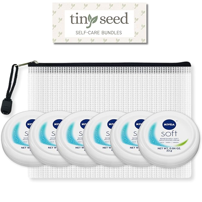 TINY SEED 6-Pack Travel Kit: Soft Cream Travel Size (0.84 oz each). Soft Moisturizing Cream for Face, Hands, and Body. Includes Complimentary Travel Zipper Pouch.