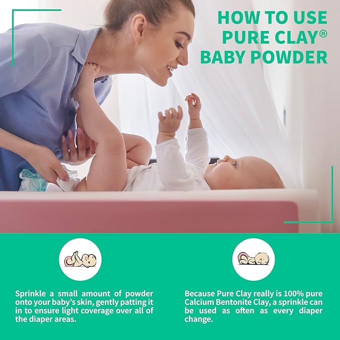 Bentonite Clay Baby Powder, Pure Calcium Bentonite Clay Food Grade Baby Powder for Sensitive Skin, Travel Size Baby Powder, Gentle Baby Skin Care