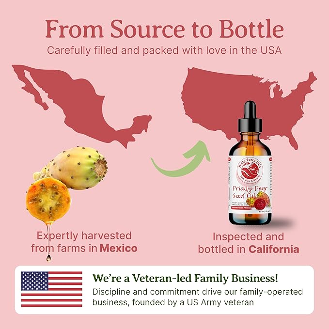 Bella Terra Oils - Prickly Pear Seed Oil 2oz - The Essence of Prickly Pear Cactus, A Haven of Vitamin A & Magnesium, an Elegant Addition to Your Routine
