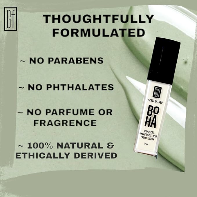 Greyfeather Hyaluronic Acid Serum for Face β Hydrating, Brightening & Anti-Aging Formula with Vitamin C, Niacinamide, Aloe & Botanical Extracts β Natural, Skin-Loving Serum for Radiant Glow (1.7 oz)