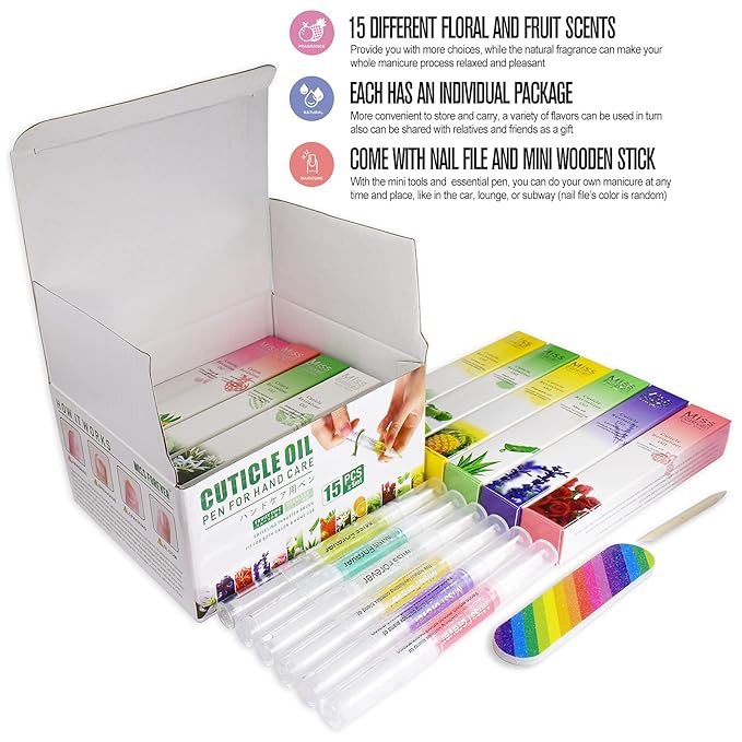 15Pcs Cuticle Oil Pen for Nail Care Products Kit Hangnail Treatment for Damaged Nails Repair Serum Strengthener Cream Moisturizer Growth Nourish Vitamin E Oil for Nail Hardener Lavender Essential Bulk