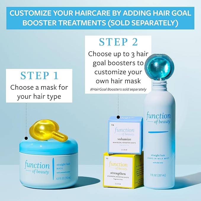 FUNCTION OF BEAUTY Customizable Hair Mask for Straight Hair, 6.5 oz Each (2-Pack) - Deep Conditioning Formula With Seaweed Extract to Promote Silky Shine