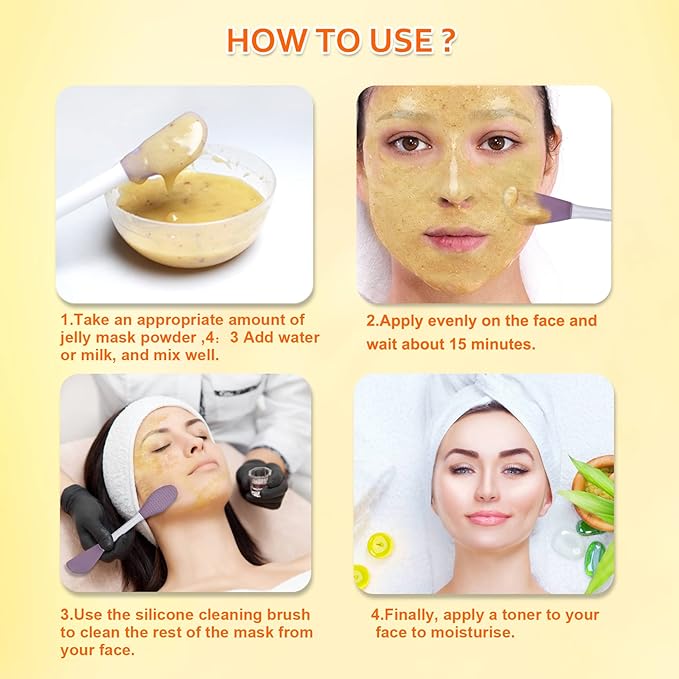 Jelly Mask Powder for Facials,Hyalorunic Acid Moisturizing Jelly Face Mask,Turmeric Gel Jelly Face Mask,Face Masks with Double-ended Silicone Brush, 23 Fl Oz