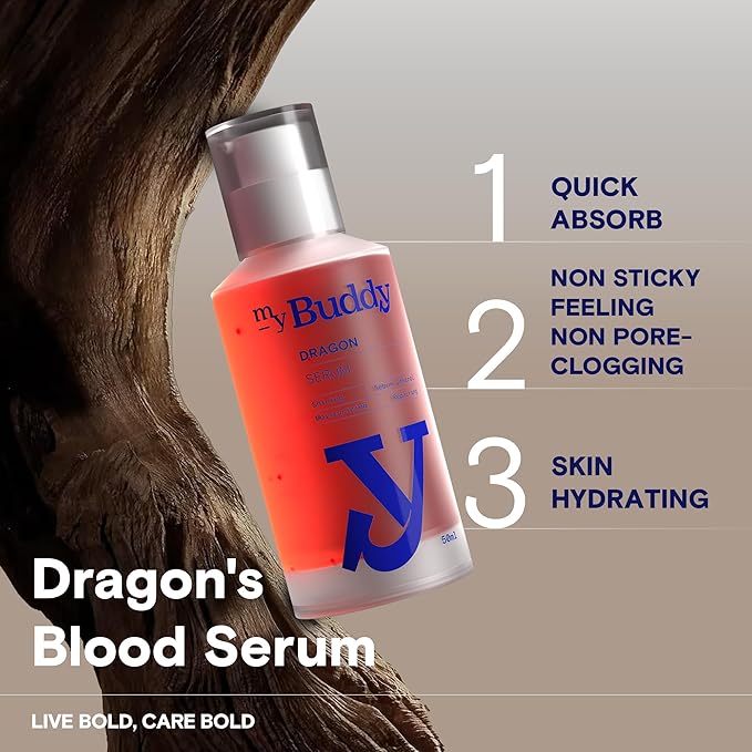 Dragon Blood Serum for Men 1.7oz 50ml | Skin Perfecting Moisturiser I All-in-One Natural Serum | Hydrating & Repairing | Niacinamide, Vitamin C&E | Vegan & Sensitive Skin Safe Korean Skincare