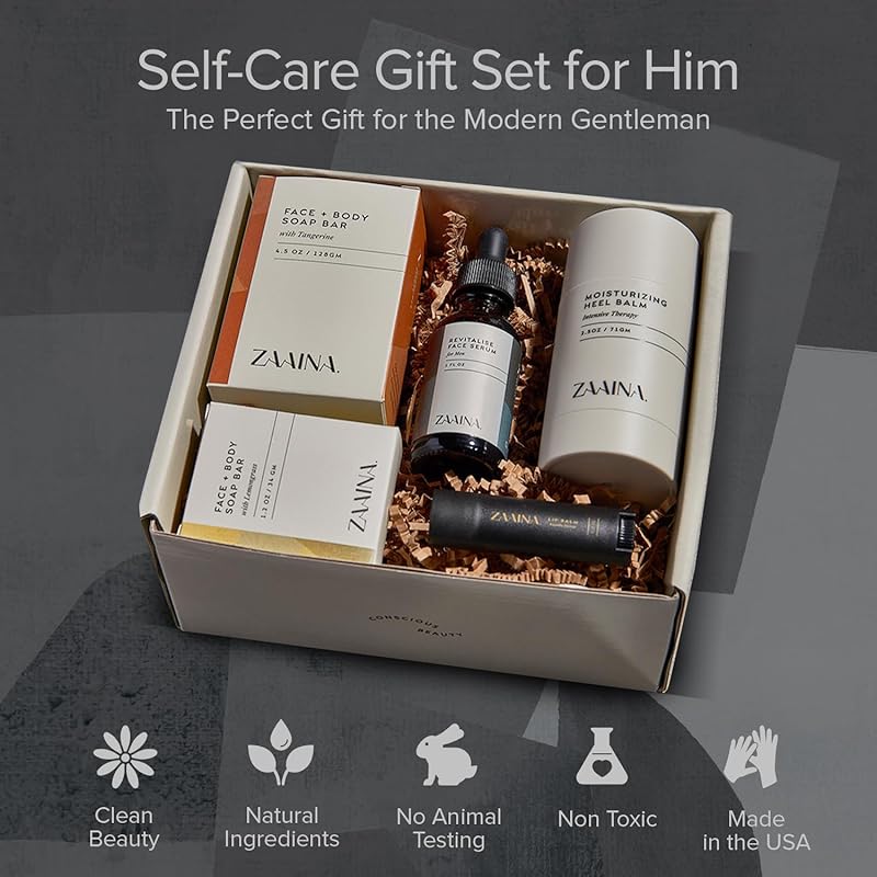 Men's Self Care Package, Father's Day Gifts for Men, Relaxation Spa Gift Set for Him - Luxury Natural Handmade Men Skin Care Kit, Unique Self Care Gift for Men by ZAAINA