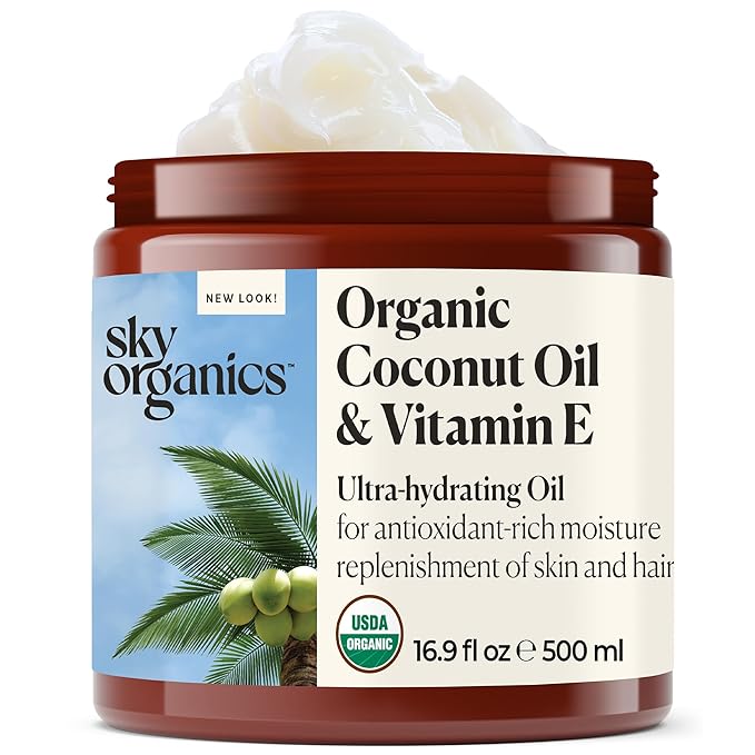 Sky Organics - Organic Coconut Oil & Vitamin E, 16.9 fl oz - Skin & Hair Ultra-Hydrating Oil - Fatty Acids & Antioxidants - Natural, Vegan & Cruelty Free - Skin Care & Hair Care w Ebook