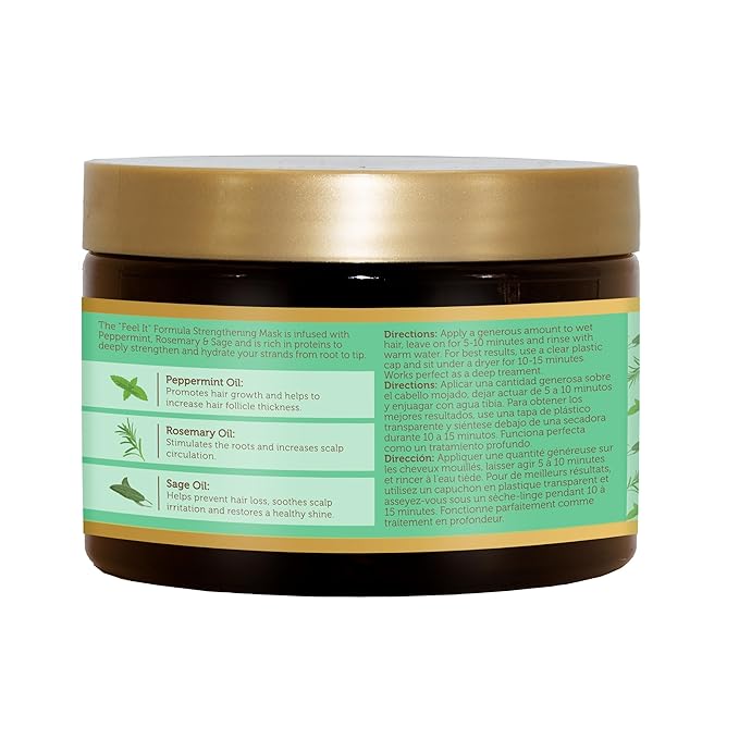African Pride Feel It Formula, Hair Strengthening Mask - Peppermint, Rosemary, & Sage - Aids Growth, Nourishing Treatment for Split Ends & Dry Scalp for All Hair Types 12oz (Pack of 3)