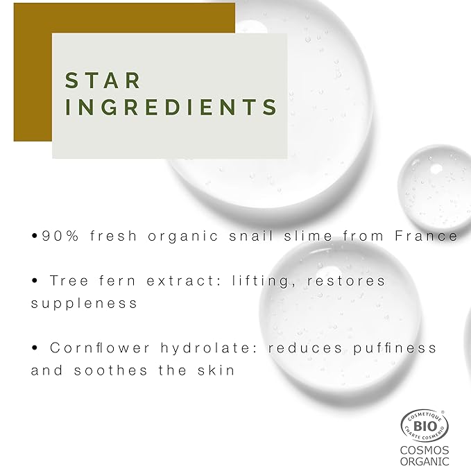 100% Pure Snail Mucin Eye Cream, Certified Organic & Cruelty Free, Made In France. Natural Luxury Eye Cream, .50 oz.