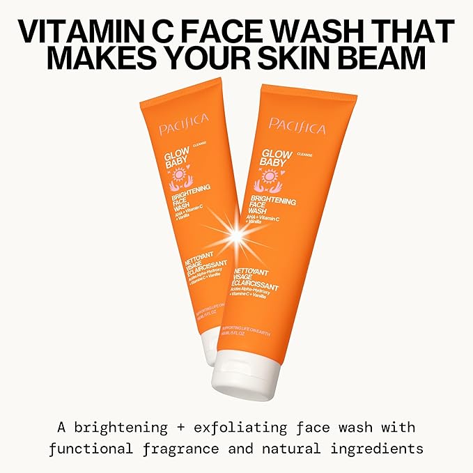 Pacifica Glow Baby Brightening Facial Cleanser 5oz – Vitamin C & Glycolic Acid (AHA) Face Wash for Radiance – Daily Cleanser for Anti-Aging Exfoliating for Smooth, Even Glowing Skin Vegan Clean Beauty