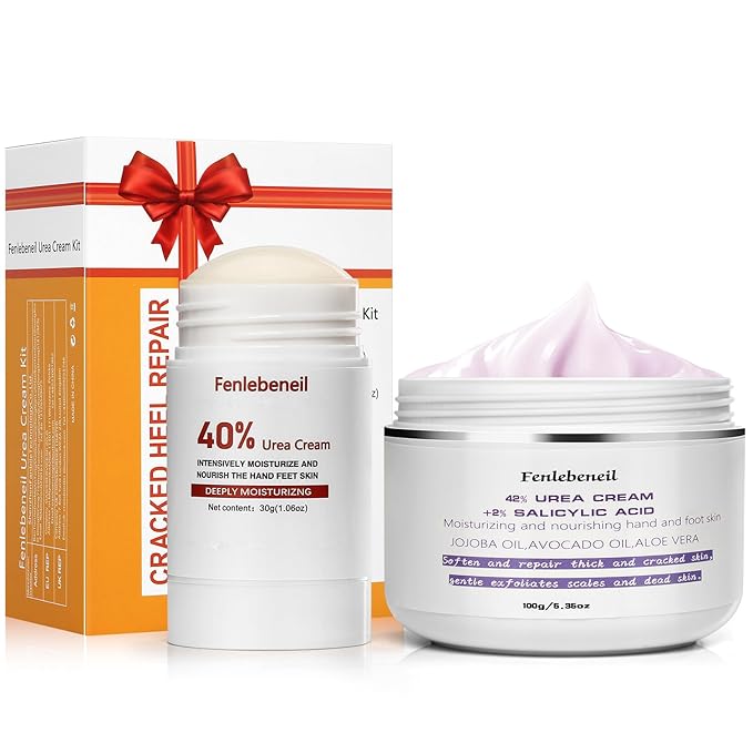 Urea Cream 40%,Urea Cream 42% Plus 2% Salicylic Acid Maximum Strength For Feet,Foot Cream for Dry Cracked Heels Feet Knees Elbows Hand,Travel and Home Foot Care Kit,Foot Heel,Gift Pack