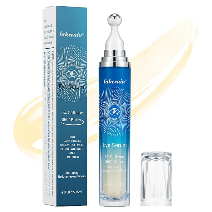 NICEFACE 5% Caffeine Eye Serum - Under Eye Cream for Dark Circles and Puffiness Eye Care - with 360° Massage Ball Reduce Wrinkles and Fine Lines - Bags under eyes for Men and Women