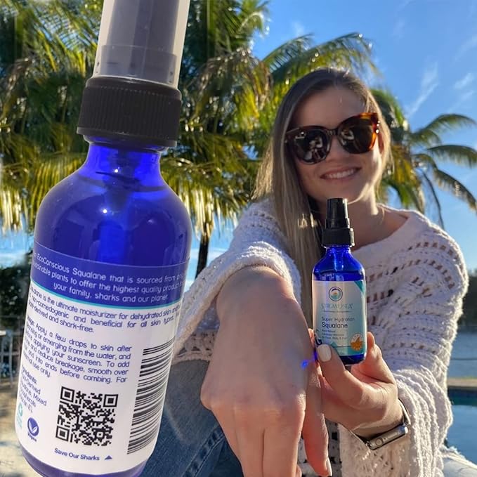 STREAM 2 SEA Squalane Olive Based, Reef Safe Certified Shark Free Plant Based Vitamin E Infused Face Moisturizer and Boosts Collagen Production, Biodegradable Skin and Hair Care, 2 Fl Oz