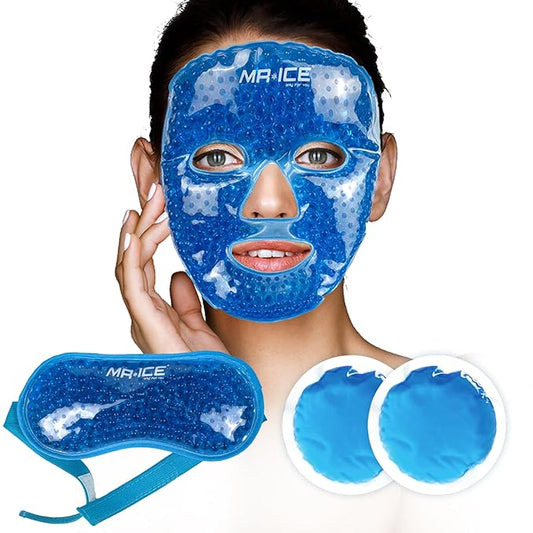 MR.ICE 3 Kits Cooling Face Mask Full Face Ice Mask, Reusable Gel Face Mask Eye Cooling Masks with Soft Plush Backing, Cold Face Mask Ice Pack Cold Compress for Puffy Eyes,Migraine,Puffiness,Skin Care