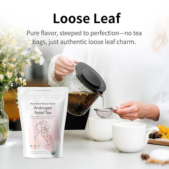 Nourished Androgen Relief Spearmint Tea - Organic Herbal Spearmint Tea for Clear Skin and Reduced Unwanted Facial Hair Growth - 240 Servings