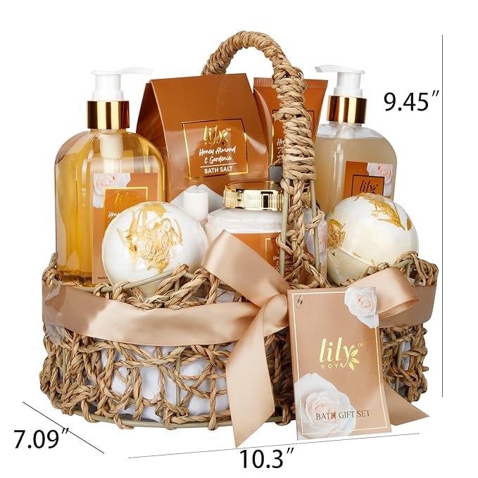 Mothers Day Gifts for Mom - 10-Piece Honey Almond Bath & Body Gift Set for Women, Spa Gift Basket, Self Care Kit with Bath Bomb & Moisturizers | Christmas, Birthday Gifts, All Occasion Holiday Present