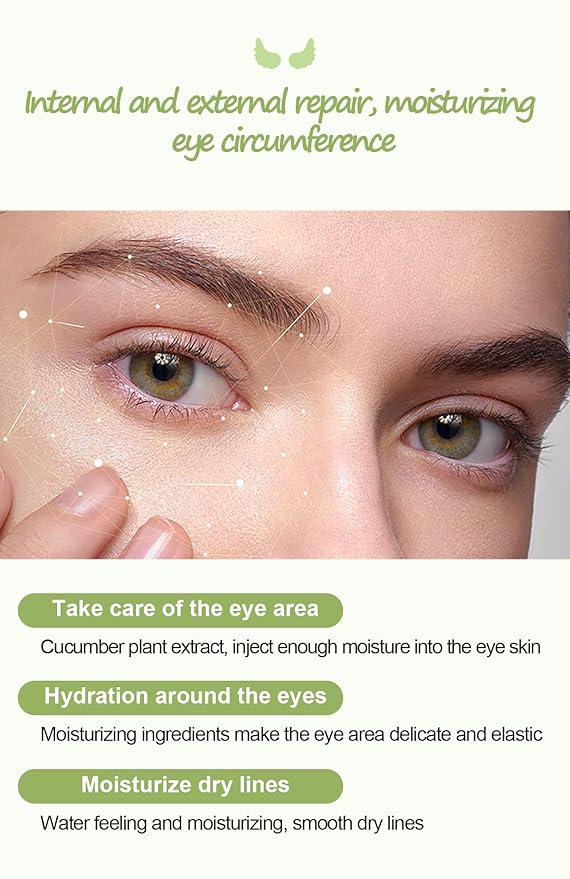 12Pcs Under Eye Patches for Dark Circle, Cucumber Moisturizing Hyaluronic Acid Eye Mask, Crystal Angle Wings Mask, Hrydrate & Moisture Gel Under Eye Treatment Skin Care Products (Cucumber)
