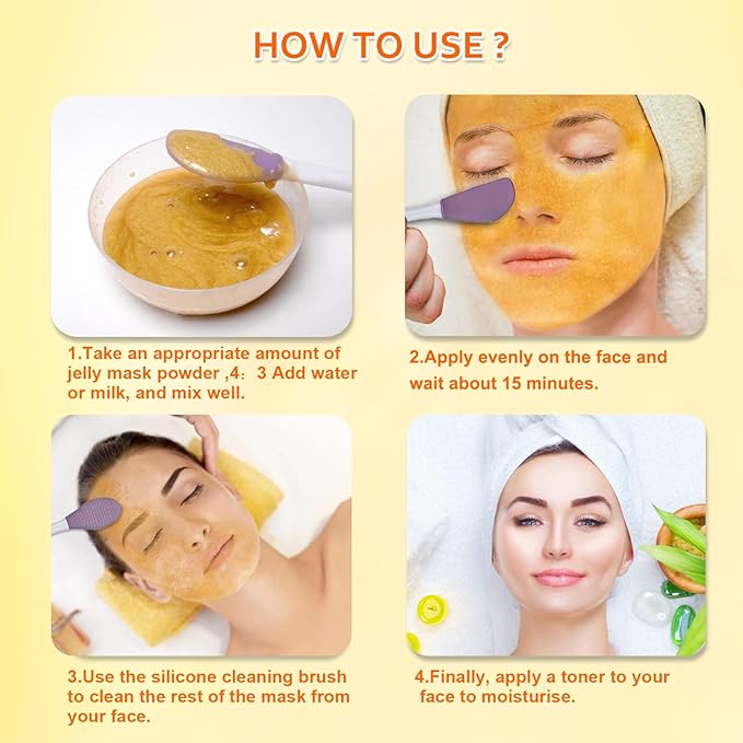 Jelly Mask Powder for Facials,Aloe Vera Jelly Masks For Facials Professional, 24K Gold Jelly Face Mask,Face Masks with Double-ended Silicone Brush, 23 Fl Oz