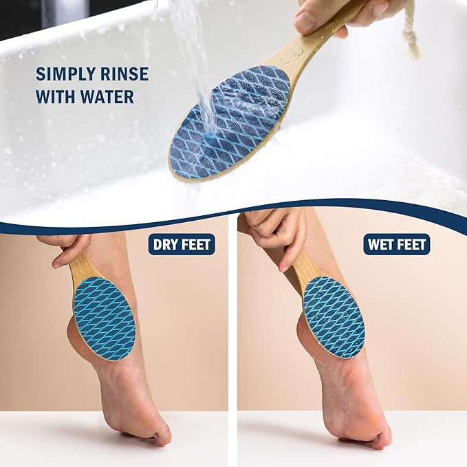 FVION Bamboo Foot File Callus Remover - Portable Foot Scrubber Pedicure Feet Sander File, Double-Sided Heel Scraper for Smooth and Soft Feet