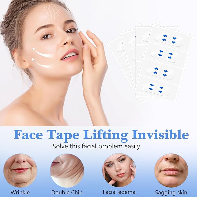 128 PCS Face Tape Lifting Invisible, Facel Lift Tape For Face Invisible Patch, Instant Face Tape for Jowls, Makeup Skin Face Lifting Tools For Double Chin Tape