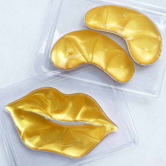 Adofect 40 Pairs Under Eye Patches and Lip Mask 24K Gold Eye Mask for Puffy Eyes Collagen Lip Masks and Crystal Eye Mask Reducing Fine Lines for Women and Men (Gold)